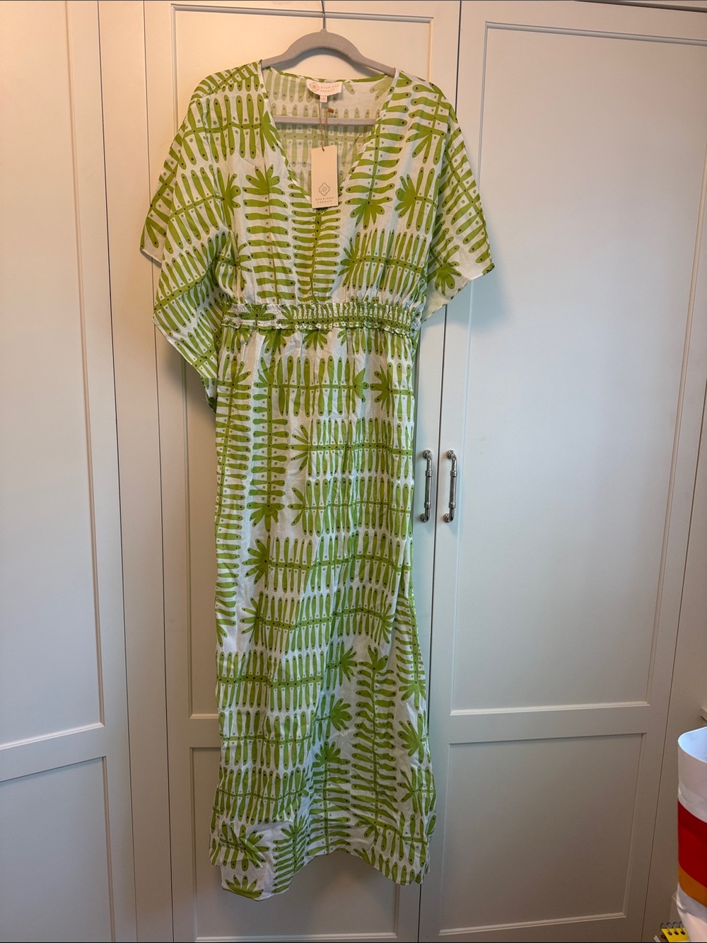 Sheridan French Green Printed Maxi Dress with Elastic Waist — Unbranded